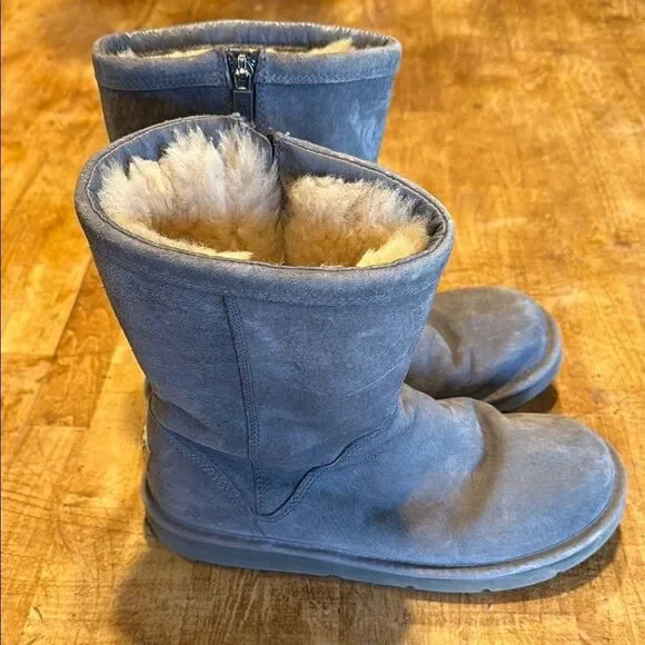UGG Blue Suede Boots with Cream Fur - Picture 2 of 4